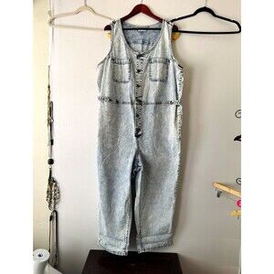 Frayed Jeans Women’s Plus Denim Jumpsuit 3X Blue Sleeveless Button Front Pockets